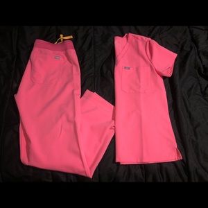 Neon pink FIGS scrub set